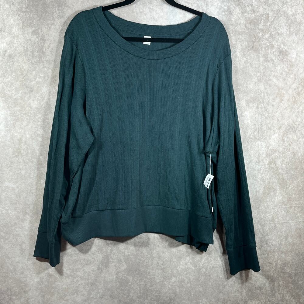 Old Navy Sweater Womens Size 2XL‎ Green Knit Long Sleeves Pullover Crew Neck NEW
